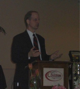 Reid Magney, Public Information Officer, Wisconsin Government Accountability Board, addresses the March Luncheon.